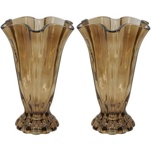 Brown Ruffle Glass Vase Set of 2