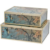 Floral Bird Glass Decorative Box Set of 2 - SE3136