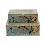 Floral Bird Glass Decorative Box Set of 2 - SE3136