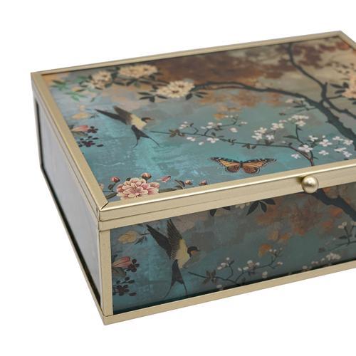 Floral Bird Glass Decorative Box Set of 2 - SE3136