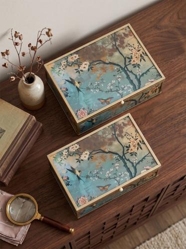 Floral Bird Glass Decorative Box Set of 2 - SE3136