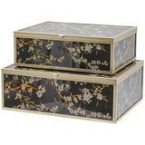 Floral Bird Glass Decorative Box Set of 2 - SE3138