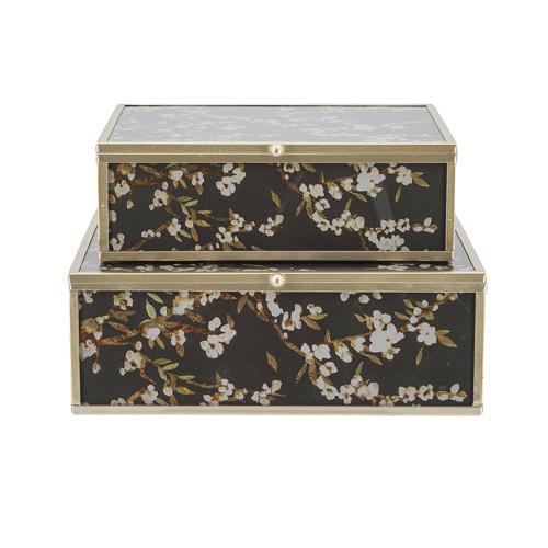 Floral Bird Glass Decorative Box Set of 2 - SE3138
