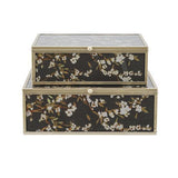 Floral Bird Glass Decorative Box Set of 2 - SE3138