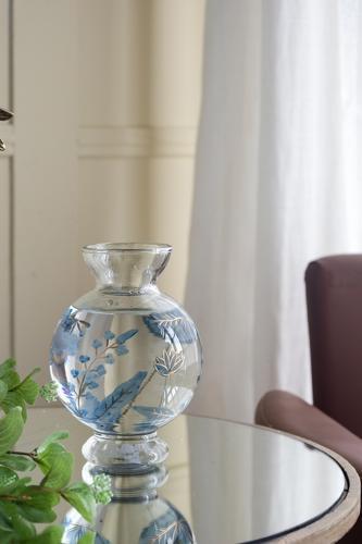 Blue Botanical Painted Glass Vase 150x150x216