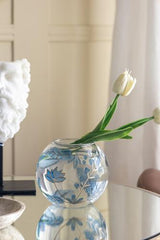 Blue Botanical Painted Glass Vase 140x140x125