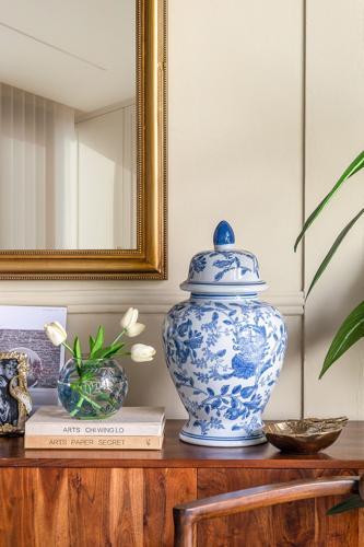 Blue Botanical Painted Glass Vase 140x140x125