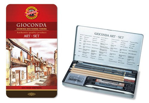 Compact 8890 Gioconda Art Set Mini with 10 quality pieces for sketching, blending, and erasing, perfect for artists on the go.