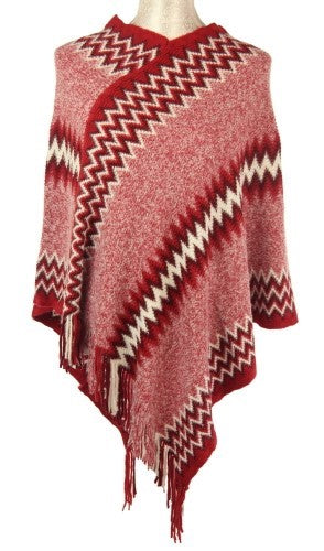 Callie Aztec Zigzag Poncho RED