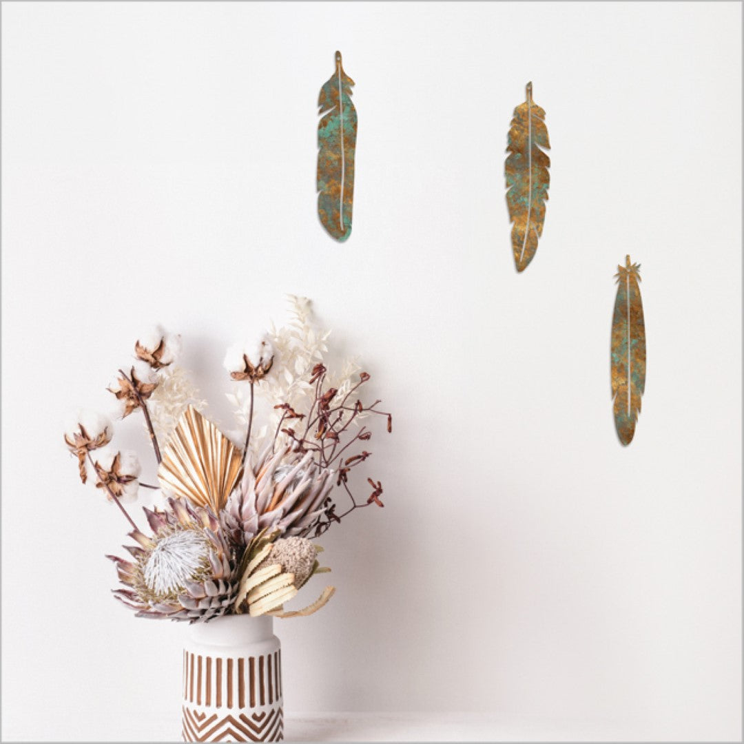 Wall Art - Pop Out Copper Patina Feathers Set