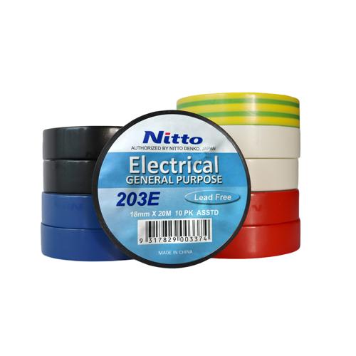 Nitto 203E Electrical Tape 18mm x 20m Rainbow 10 Pack