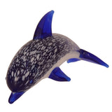 Hand blown glass dolphin ornament, 8x4 cm, showcasing vibrant colors and intricate details, perfect for ocean-themed decor.