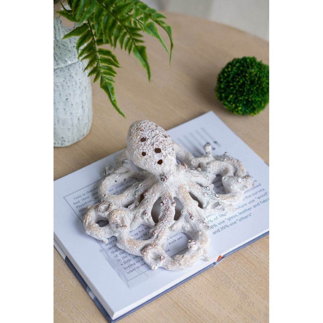 Ornament - White Coral Look Octopus (28 X 24 X 13cm)