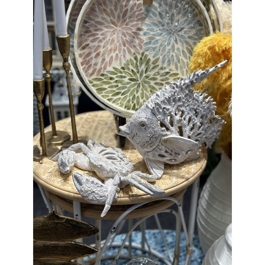 Ornament - White Coral Look Crab ( 27.8 X 18.8 X 6.8cm)