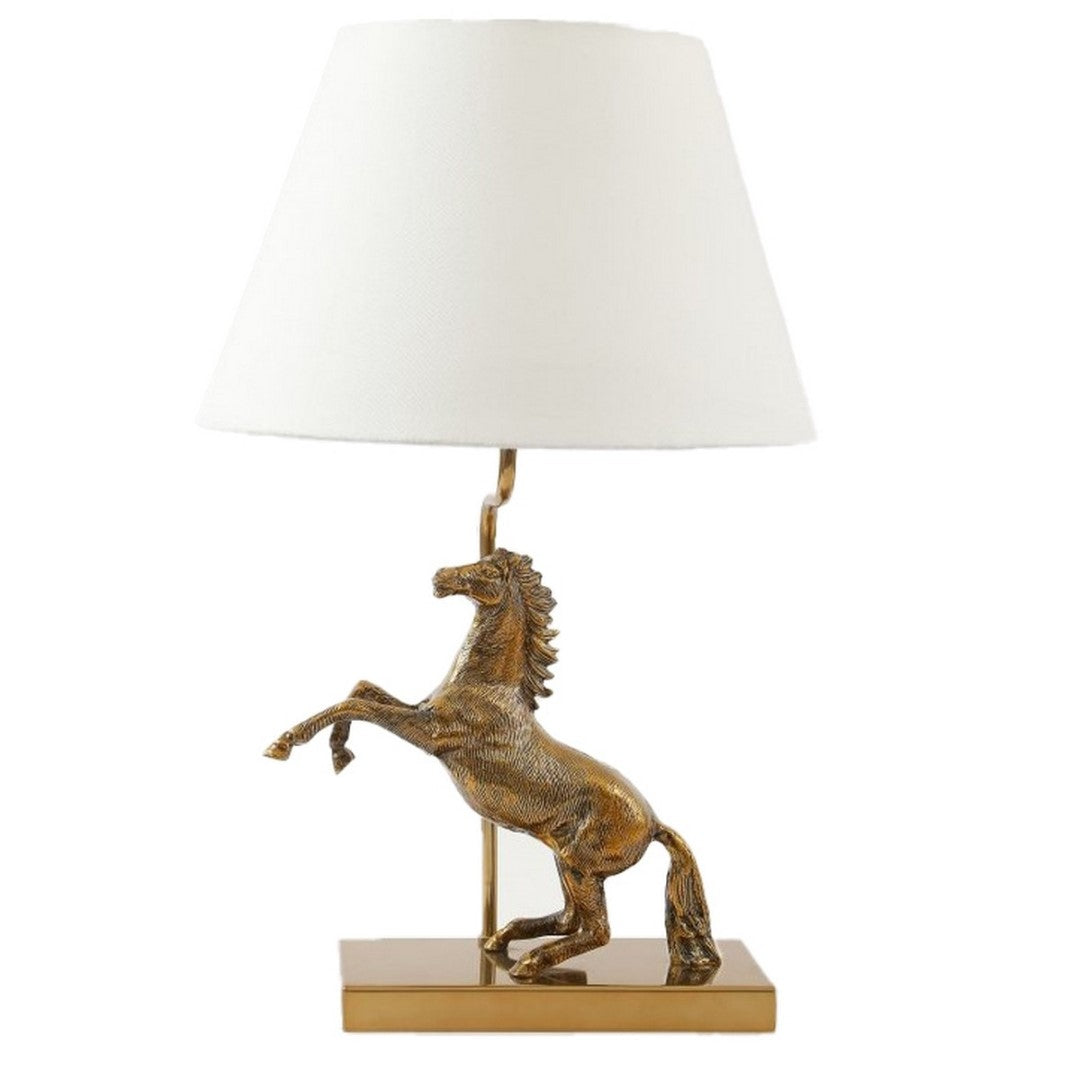 Aluminium Horse Lamp With White Shade (52 X 37 X 19cm)