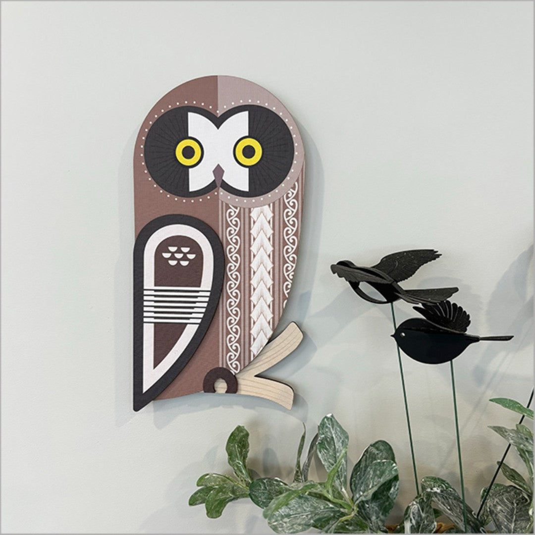 Wall Art - Printed Ruru 3 (Right Black) Birds + Bees + Butterflies