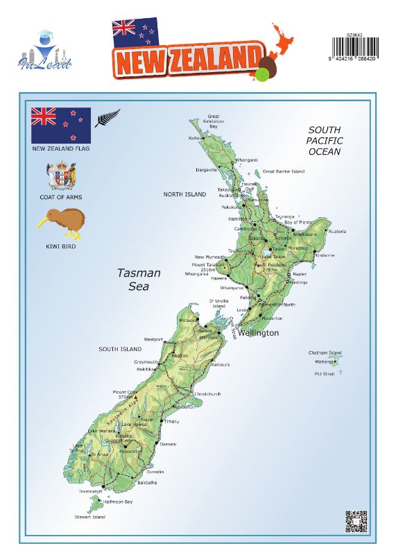 Educational Hanging Wall Chart - Nz Map 70cm (12 Units)