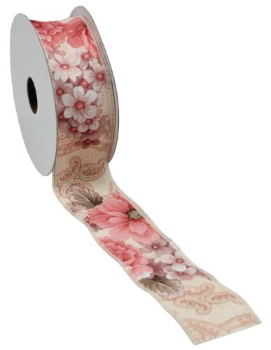Vibrant floral polyester ribbon in 4cm x 10m, perfect for crafting, gift wrapping, and adding elegance to projects.