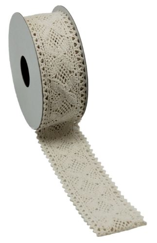 Cream lace ribbon, 4.3cm wide and 10m long, perfect for DIY crafts, gift wrapping, wedding invites, and home decor.
