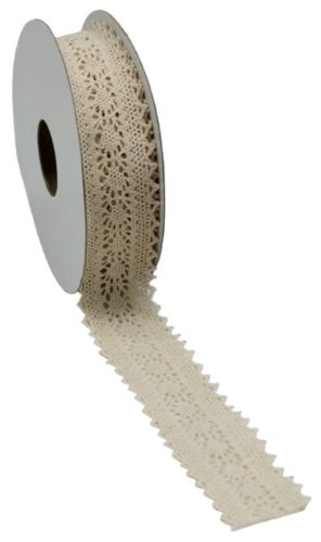 Cream lace ribbon, 3.5cm wide and 10m long, perfect for crafts, decorations, and gift wrapping.