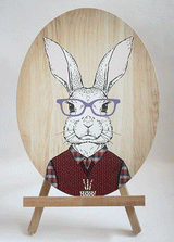 Rabbit - Plywood Oval - Wall Art