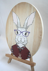 Rabbit - Plywood Oval - Wall Art