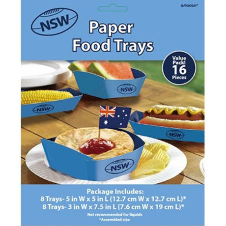 Eco-friendly Food Trays for hot dogs and pies, pack of 16, perfect for events and easy cleanup.