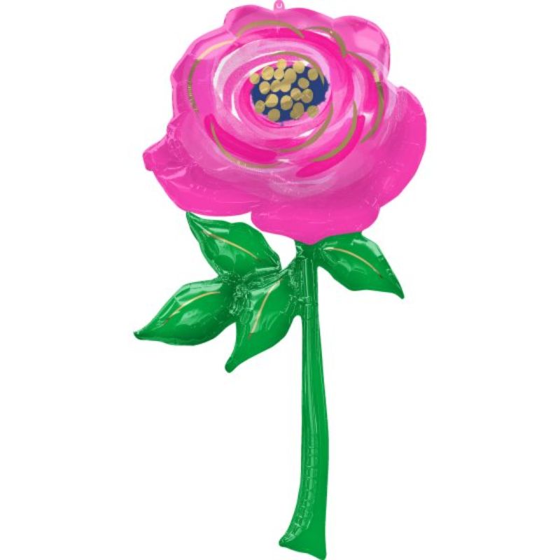 Giant pink flower foil balloon, 76cm x 139cm, perfect for parties and celebrations, by ANAGRAM.