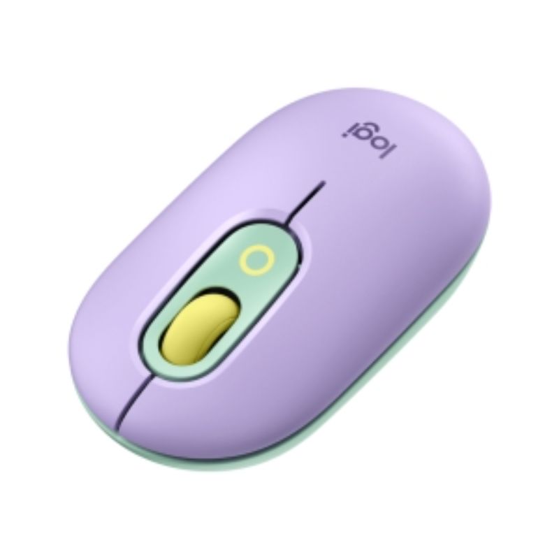 Logitech POP Wireless Bluetooth Mouse in Daydream color, 4000 dpi, quiet clicks, customizable button, and comfortable design.