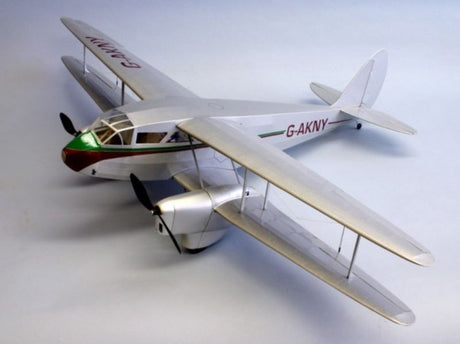 Balsa Kit and Glider featuring 42-inch wingspan, laser-cut parts, and classic De Havilland DH-89 design for R/C flying.