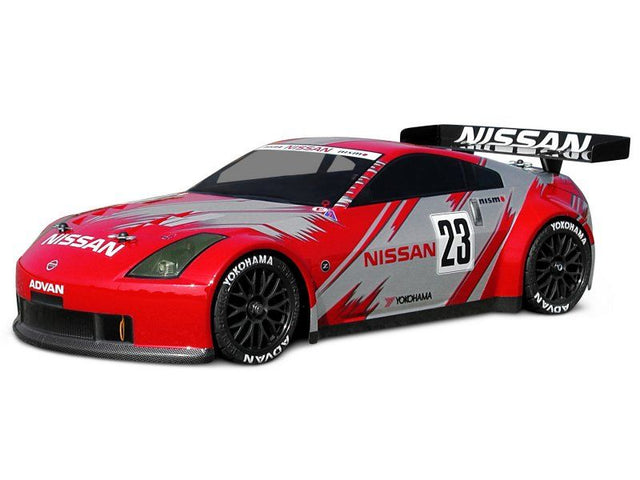 Photorealistic NISSAN 350Z GT race body with vinyl decals, light buckets, and high-downforce wing, made from durable polycarbonate.