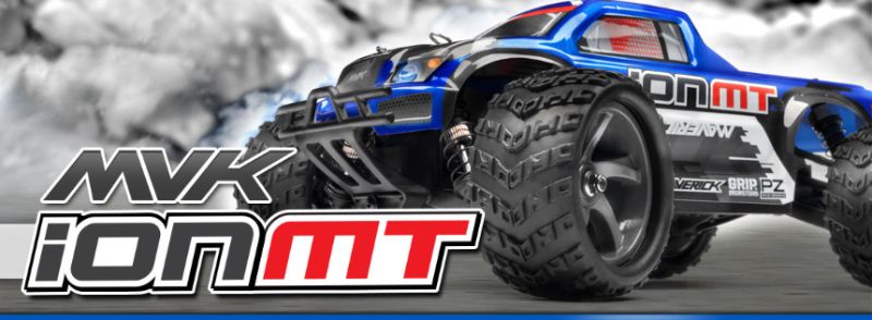 1/18 Ion MT Monster Radio Control Car, featuring 4WD, powerful motor, and waterproof receiver for thrilling off-road adventures.