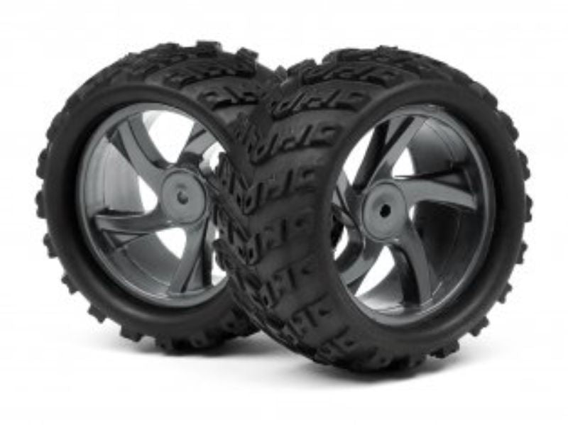 High-performance 1/18 scale monster truck wheels and tyres for optimal grip and durability on all terrains.