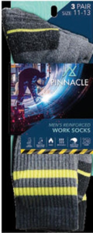 Men's Reinforced Work Socks, Size 11 - 13, 3 Pack