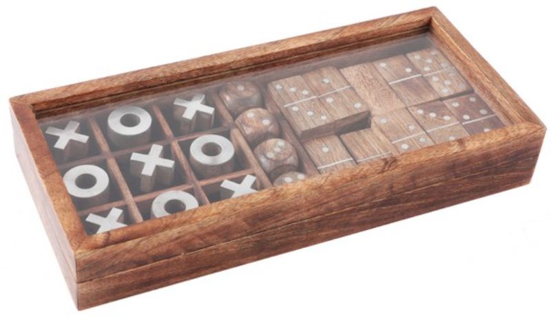 WOODEN GAMES SET - 3 GAMES (23cm)