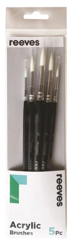 Reeves Acrylic Brush White Synthetic Round Short Pack Of 5
