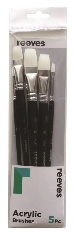 Reeves Acrylic Brush White Synthetic Flat Short Pack Of 5
