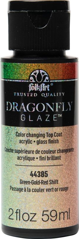 Folk Art Dragonfly Glaze Acrylic Paint 2oz/59ml GREEN-GOLD-RED SHIFT 44385