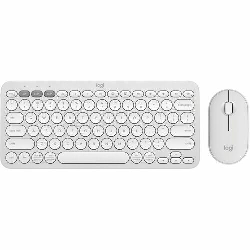 Logitech Pebble 2 Combo Keyboard and Mouse - Tonal White, Wireless Bluetooth, 4000 DPI Optical