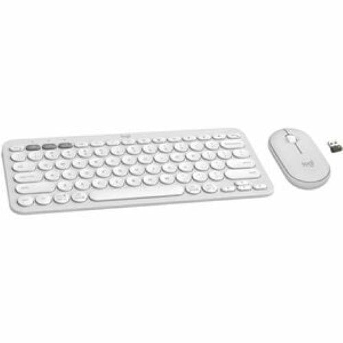 Logitech Pebble 2 Combo Keyboard and Mouse - Tonal White, Wireless Bluetooth, 4000 DPI Optical