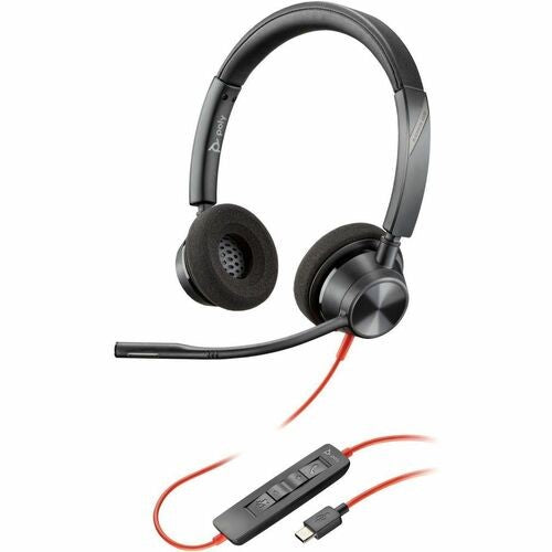 Poly BW 3320 Stereo USB-C Headset - Professional Wired Audio with USB-A Adapter - Black