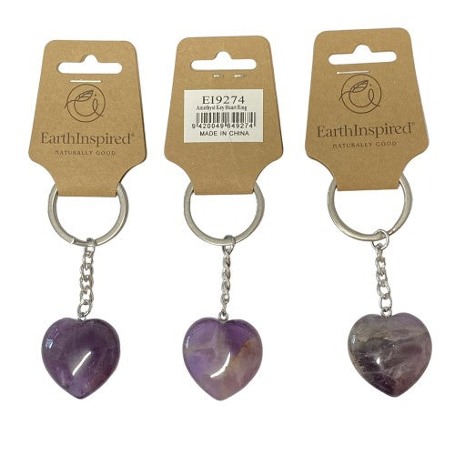 Amethyst Key Heart Keyrings - Set of 3