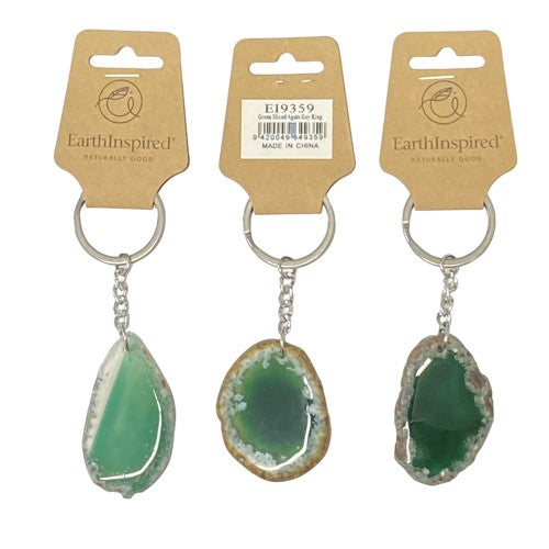 Green Sliced Agate Keyrings - Set of 3