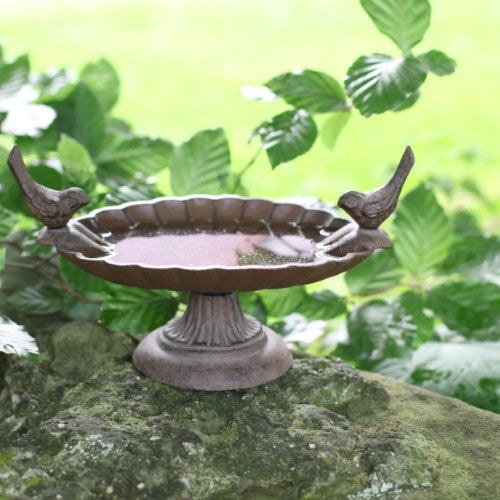 Bird Bath On Foot W/2 Birds (23 x 14 x 13cm)