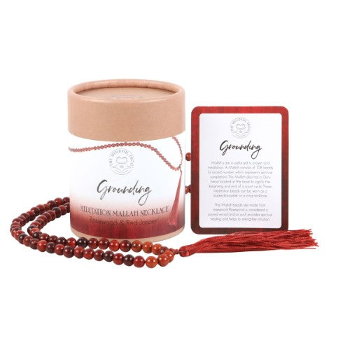 Grounding Rosewood & Red Jasper Mala Necklace