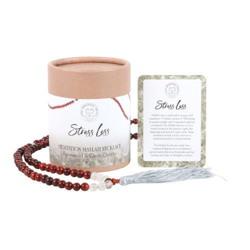 Stress Less Rosewood & Clear Quartz Mala Necklace