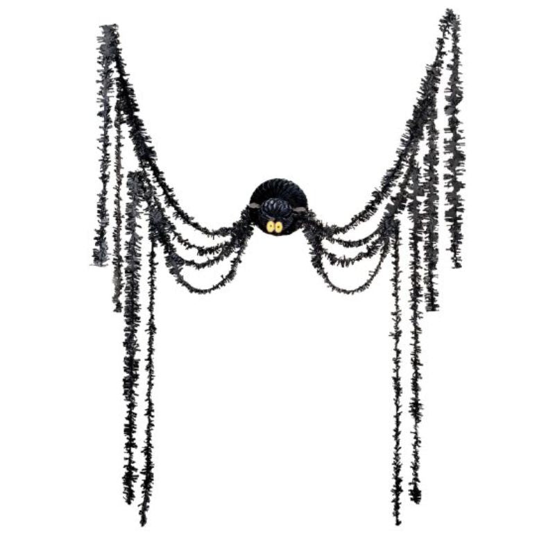 Spider All-In-One Hanging Decoration Kit featuring honeycomb and tinsel elements, perfect for versatile party themes.