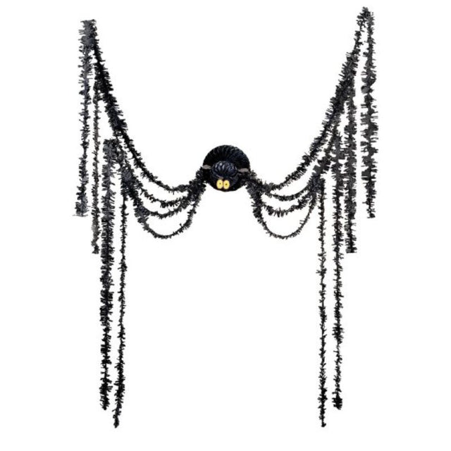Spider All-In-One Hanging Decoration Kit featuring honeycomb and tinsel elements, perfect for versatile party themes.