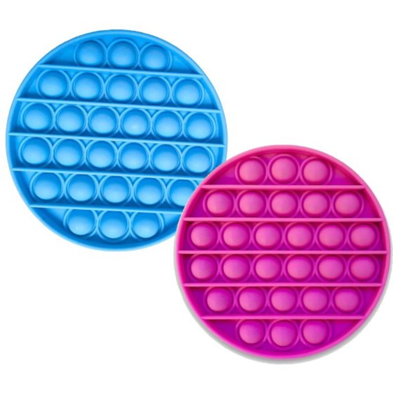 Vibrant pack of 2 10cm Circle Poppers in pink and blue, perfect for adding excitement to any celebration.