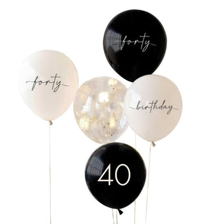 Elegant cream and champagne gold balloons for a stylish 40th birthday celebration, pack of 5.
